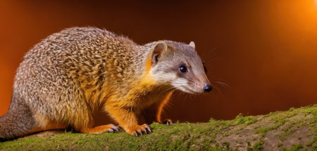 Close-up of a civet on a mossy logの素材