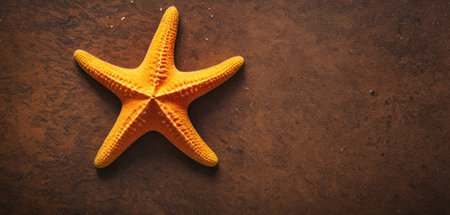 Starfish on wooden background. Top view with copy space for your textの素材