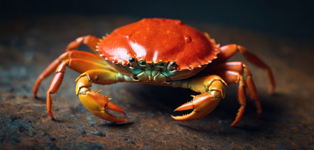 red crab on a black background. close-up, selective focusの素材