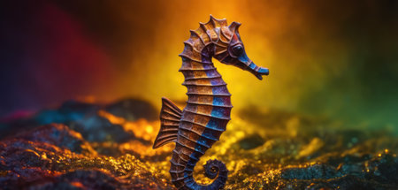 Hippocampus Seahorse on fire background. 3d illustrationの素材