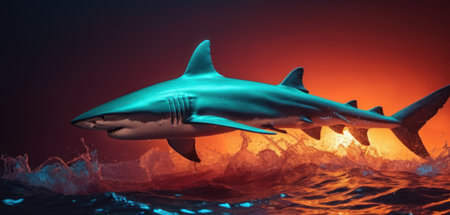 shark in the ocean, 3d render illustration of a sharkの素材
