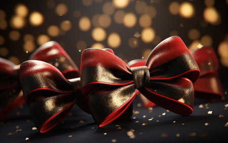 Red bows on a dark background. 3d rendering, 3d illustration.の素材