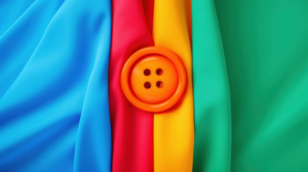 Close up of a button on a colorful fabric background. 3d renderingの素材