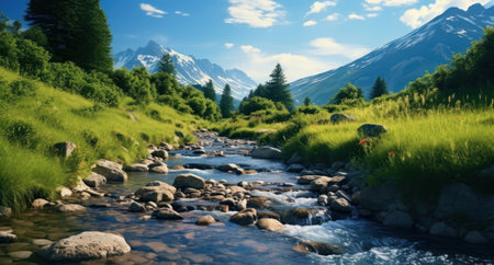 River in the mountains. Beautiful landscape with a mountain river and a forest.の素材
