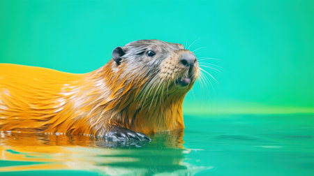 Nutria (Lutra lutra) swimming in the water.の素材