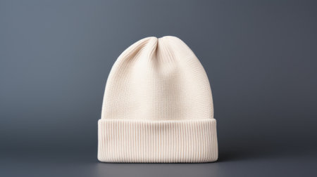 White knitted hat on a gray background. 3d rendering.の素材