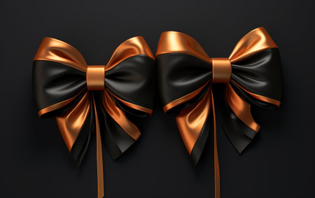 Black and gold bow on black background. 3d render illustration.の素材