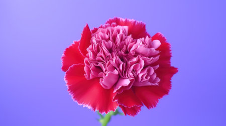 Pink carnation flower isolated on blue background. Close-up.の素材