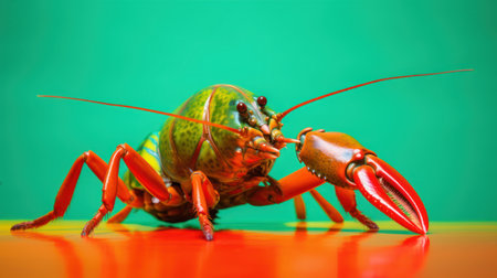 Crayfish on a green background. Close up. Studio photography.の素材