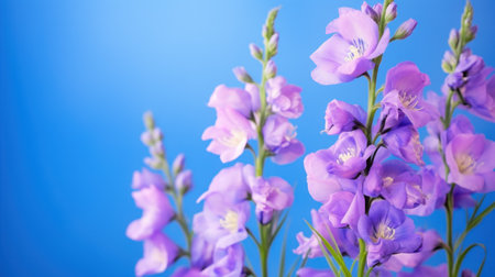 Blue flowers on a blue background. Delphinium. Place for text.の素材