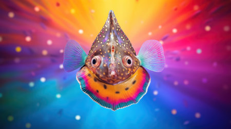 Puffer fish on a colorful background. 3d rendering, 3d illustration.の素材