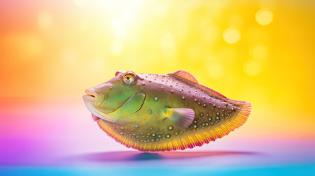 3d rendering of a tropical fish on colorful background with bokehの素材