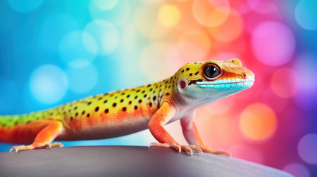 Leopard gecko on bokeh background, close up viewの素材