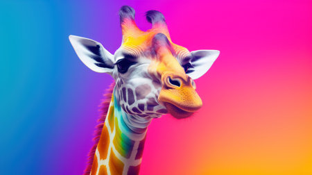 giraffe portrait on a multicolored background in neon lightの素材