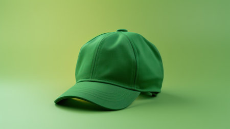 Green baseball cap on a green background. Side view. Copy space.の素材