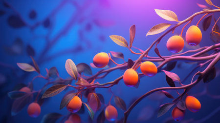 Berries of a dogrose on a branch in the rays of the setting sunの素材