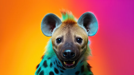 Portrait of a spotted hyena on a colorful background. Studio shot.の素材