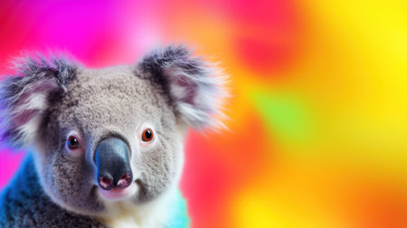 Close up of cute koala on colorful background with copy space.の素材