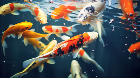 Colorful koi fish swimming in the aquarium. Fish background.の素材