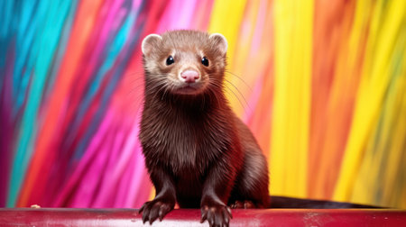 Funny ferret on a colorful background. Animal portrait. Studio shot.の素材