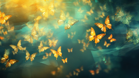 Butterflies flying in the blue sky. 3d illustration.の素材