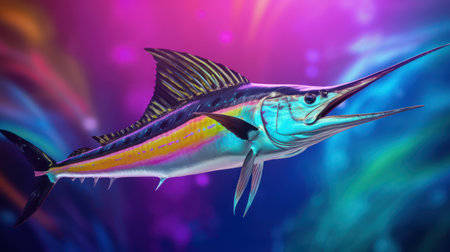 Blue marlin fish in the aquarium. 3d render illustration.の素材