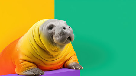 Realistic 3D Render of a Walrus in Front of Colorful Backgroundの素材