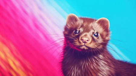 Portrait of a ferret on a colored background. Close-up.の素材