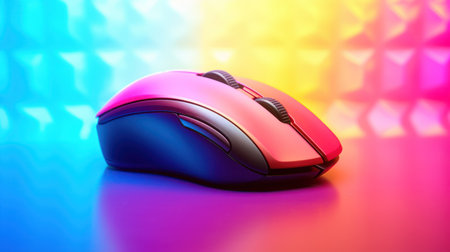 Computer mouse on a colorful background. 3d rendering. Computer mouse.の素材