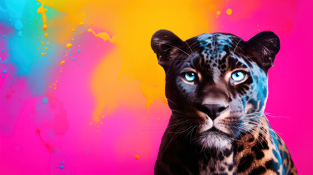 Portrait of a leopard with colorful background. Studio shot.の素材