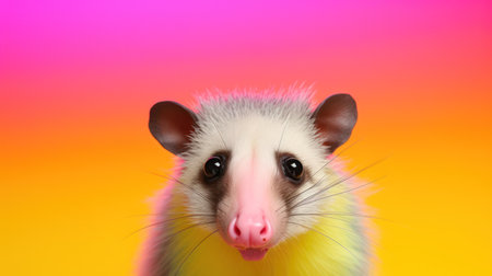 Portrait of a cute baby opossum on a colorful backgroundの素材