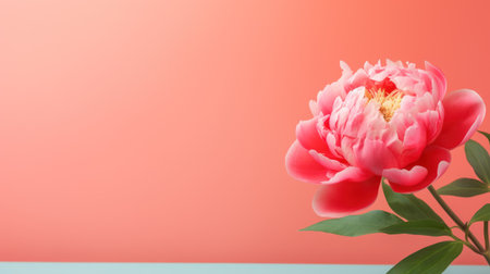 Beautiful peony flower on color background with space for text.の素材