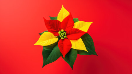 Poinsettia flower on red background. 3D illustration.の素材
