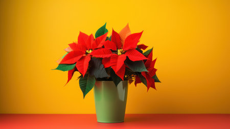 Christmas flower poinsettia on orange background. 3d renderの素材