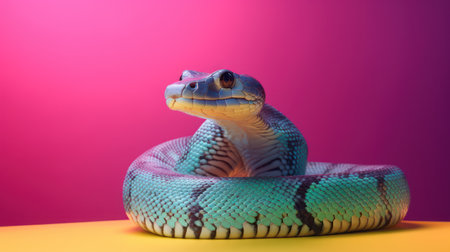 Close-up of snake on a pink background. Studio shot.の素材
