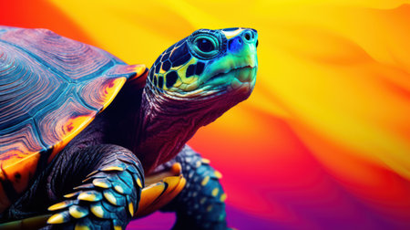 turtle on the background of a colored wall. close-upの素材