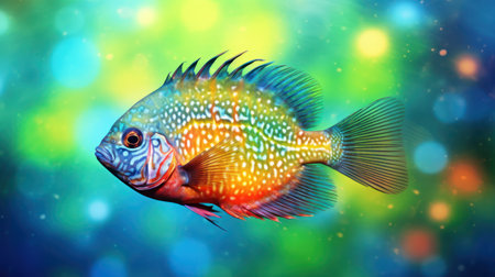 Discus fish in aquarium. Colorful background with copy space.の素材