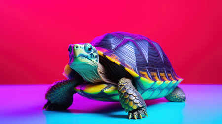 Turtle on colorful background. Studio shot of a tortoise.の素材