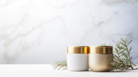 Mockup of cosmetic bottle containers with rosemaryle backgroundの素材