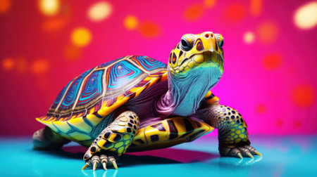 turtle on a colored background with bokeh and reflexionの素材