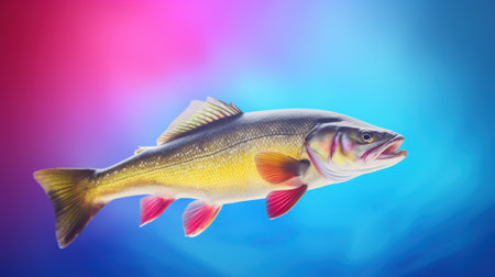 Rainbow trout fish on colorful background. Close-up view.の素材