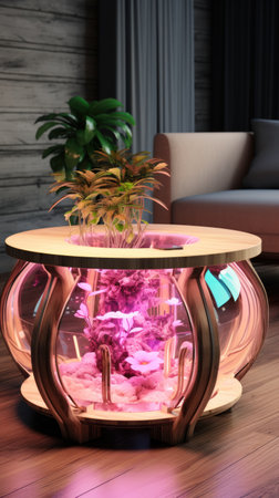 Interior of modern living room with round glass coffee table. 3D renderingの素材