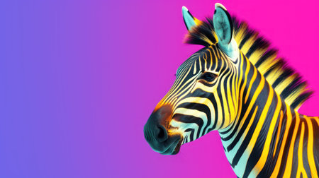 Zebra head isolated on purple background. 3d render illustration.の素材
