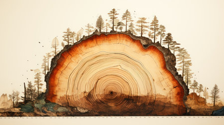 abstract image of a tree cut into a piece of wood.の素材