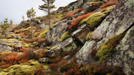 Moss and lichen on the rocks in the Norwegian mountains.の素材