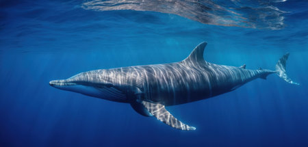 Whale in the blue water of the Caribbean Sea, Mexico.の素材