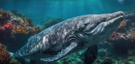 Humpback whale on a coral reef. Underwater photography.の素材
