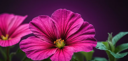 Beautiful purple petunia flower on a dark background close up.の素材