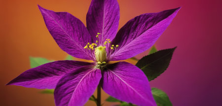 Purple clematis on a colorful background, close-upの素材