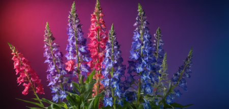Colorful lupine flowers on a purple background. Close-upの素材